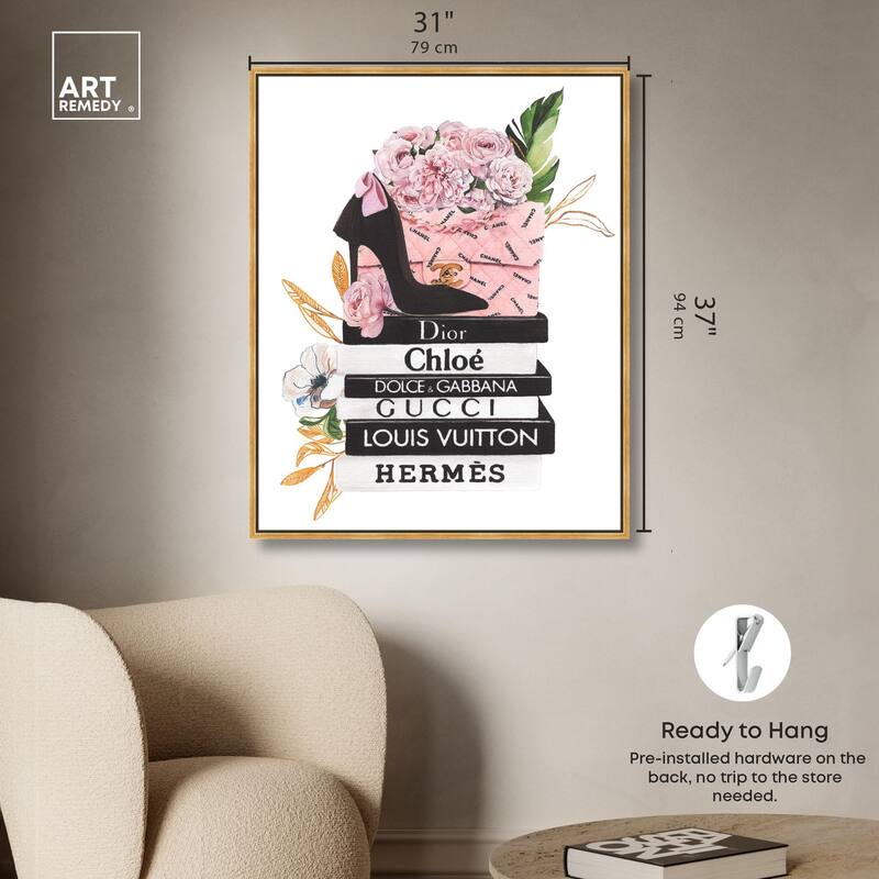 Floral Books Stack Canvas by Art Remedy