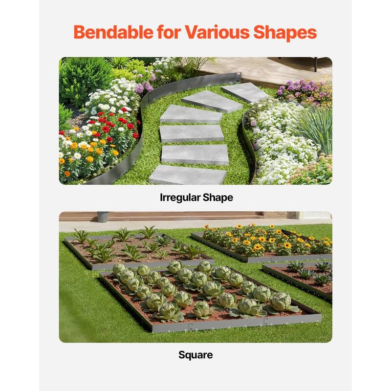 5 Pieces Dark Grey Galvanized Steel Flexible Garden Landscape Edging with Spikes for Pathway - 39 x 6.14 x 0.06''