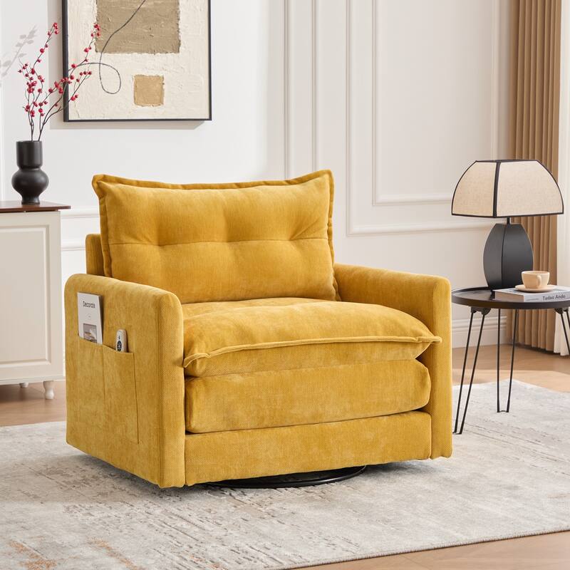 Swivel Barrel Chair - Mid Century Modern Chair, Thick Padded Arm Chair with Solid Metal Base, Comfortable Single Sofa Chair