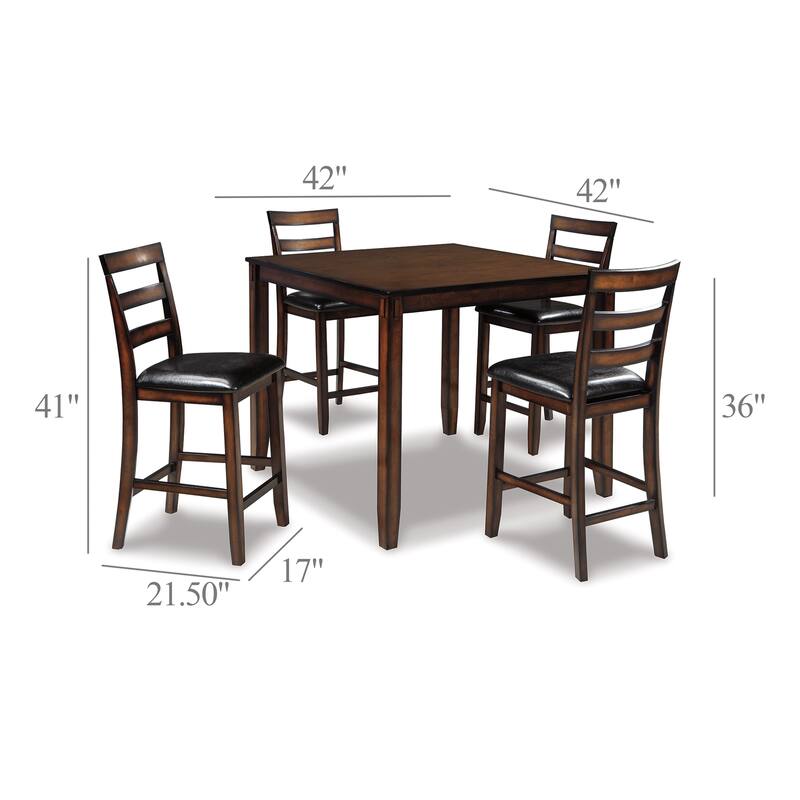 Covvi 5pc Counter Height Dining Table Set, Ladder Chairs, Brown Wood