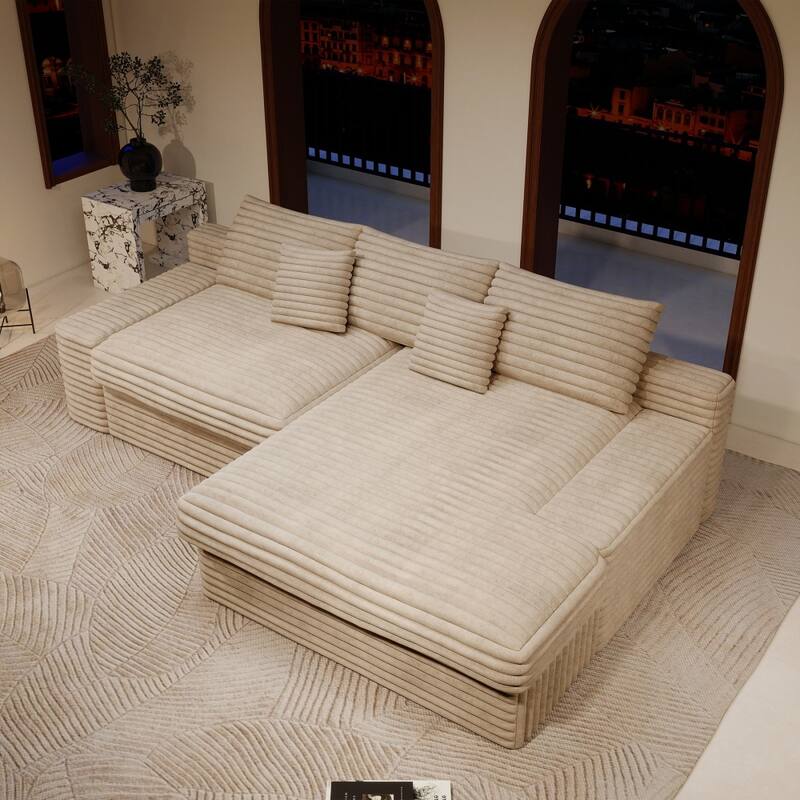 118.1" Modern 2-piece Plush Corduroy Sectional Sofa with Chaise Lounge