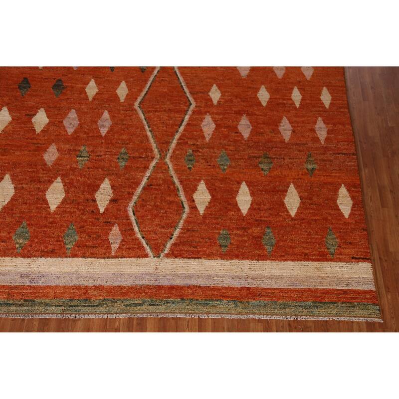 Orange Moroccan Oriental Large Rug Hand-Knotted Wool Carpet - 10'2" x 13'10"