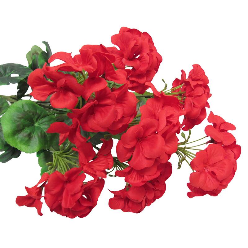 Red Artificial Geranium Flower Stem Plant Bush Bouquet 21in - 21" L x 11.5" W x 11.5" DP