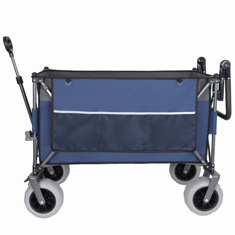 Multi-Functional Push-Pull Folding Wagon Cart with Rotating Handle & 9"x4" Beach Tires for Camping & Beach -300L XL Heavy-Duty