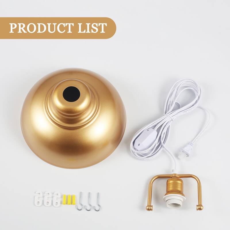 1 - Light Modern Industrial Plug-In Pendant Light with Metal Dome Lampshade
