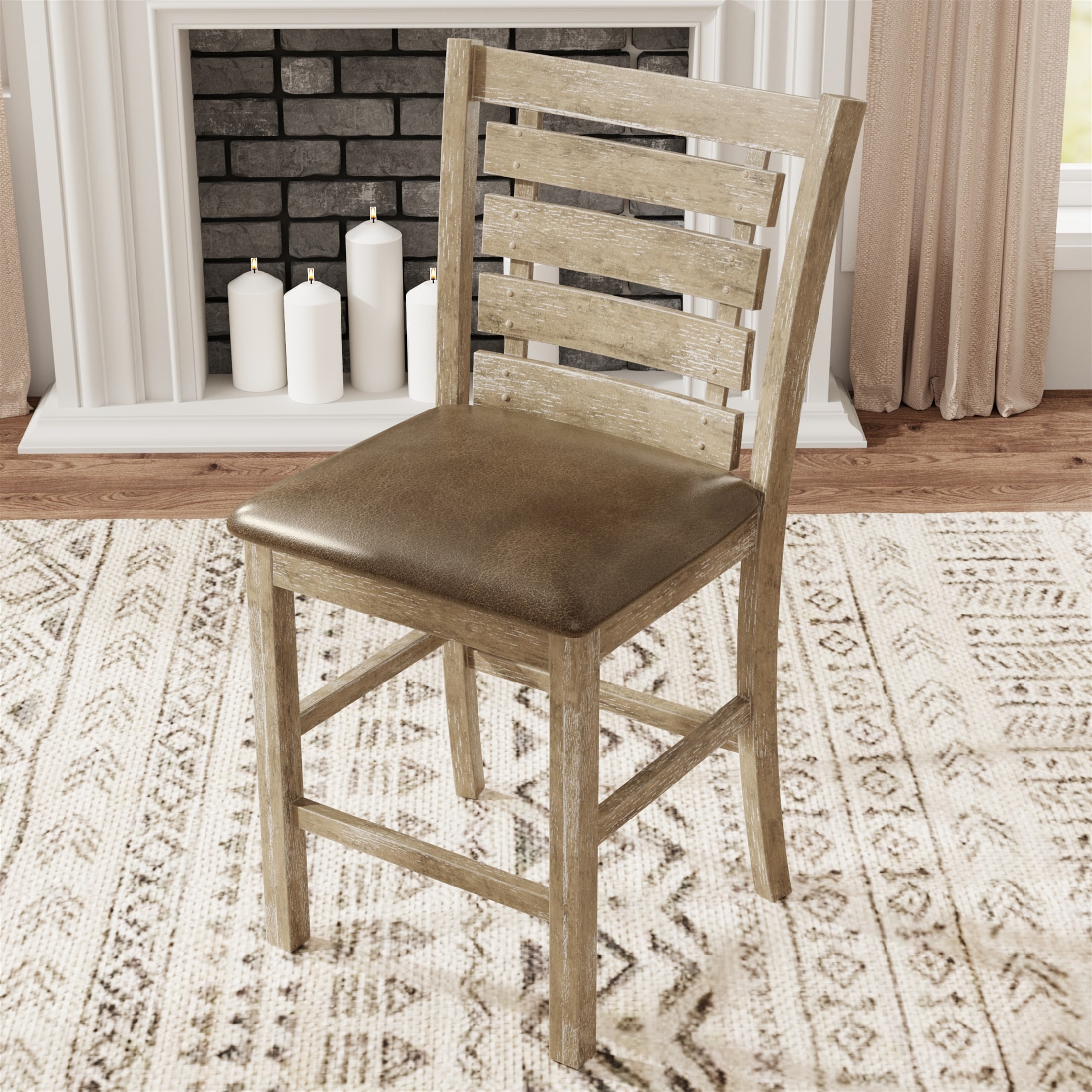 Set of 2 Dining Counter Height Chairs Distressed Design