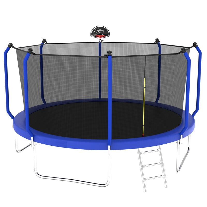 Outdoor Trampoline with Safety Net, Basketball Hoop & Ladder