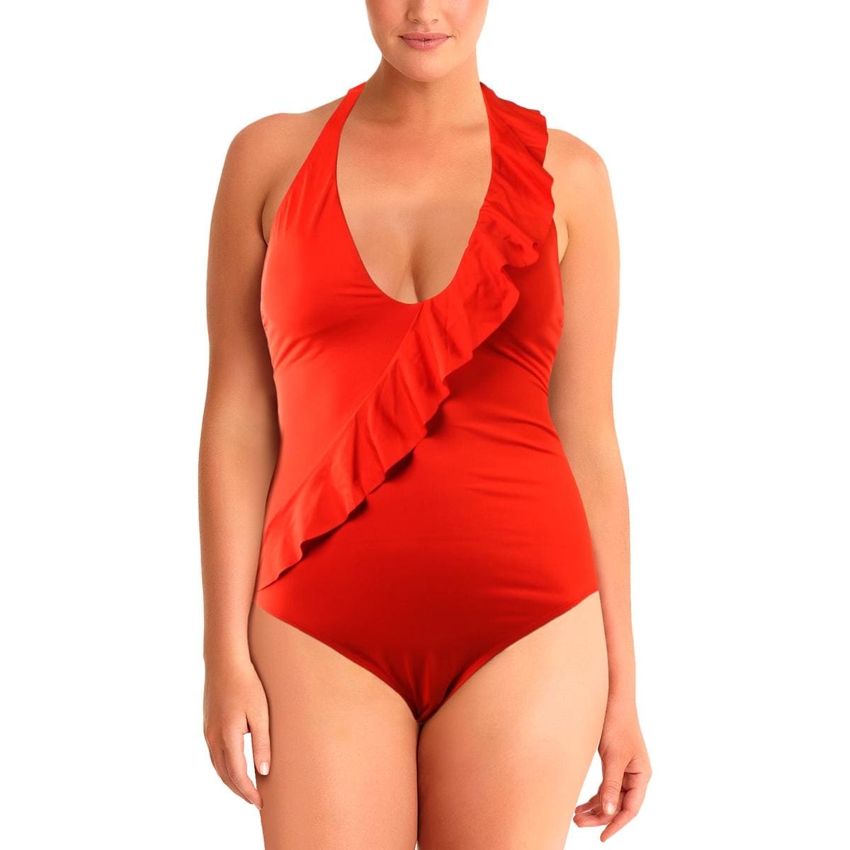 Shop Lauren Ralph Lauren Womens Ruffled Halter One Piece Swimsuit