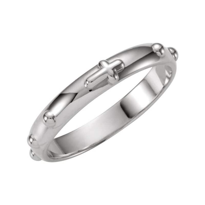 Sterling Silver 4mm Rosary Eternity Band Ring - White