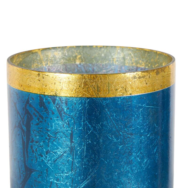 Glass Pillar Hurricane Lamp with Ombre Effect and Gold Interior - Set of 3 Silver, White, Blue - Roche River Decor