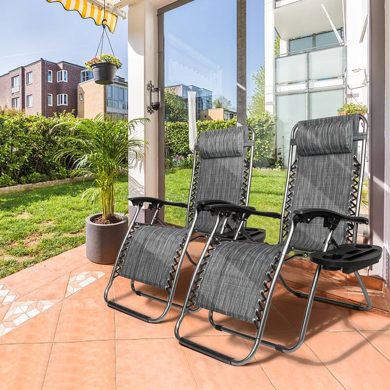 Outdoor Lawn Folding Zero Gravity Chaise Recliners (Set of 2)