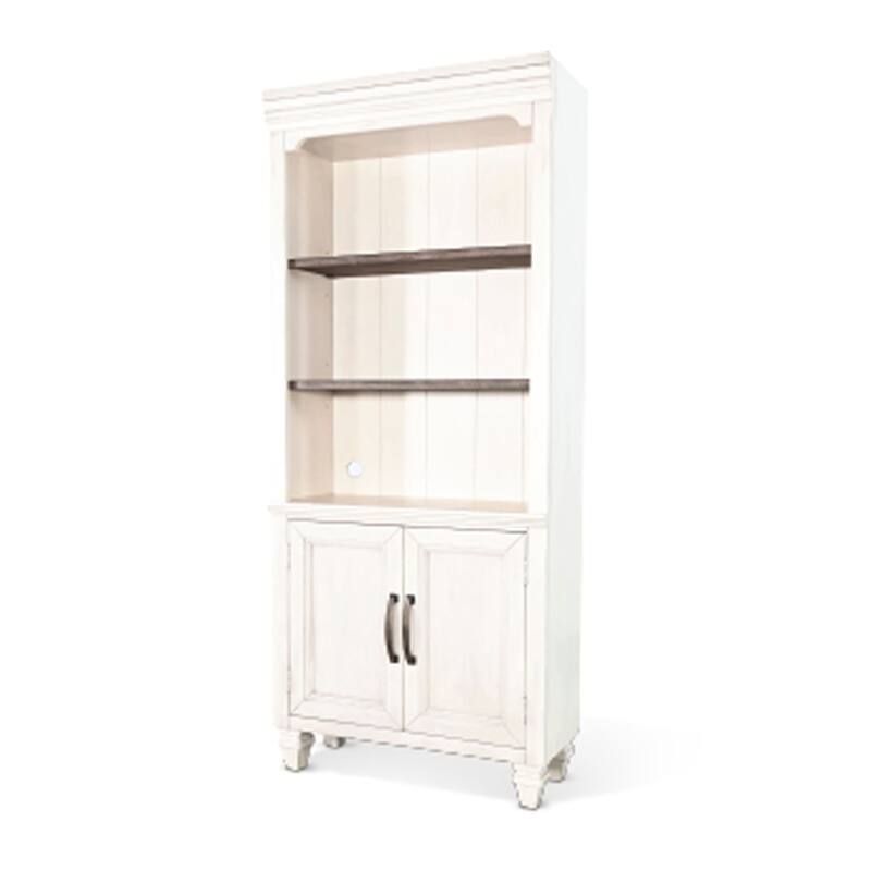 Barnie Bookcase Cabinet with 3 Open Shelves, Brown White Mahogany Wood