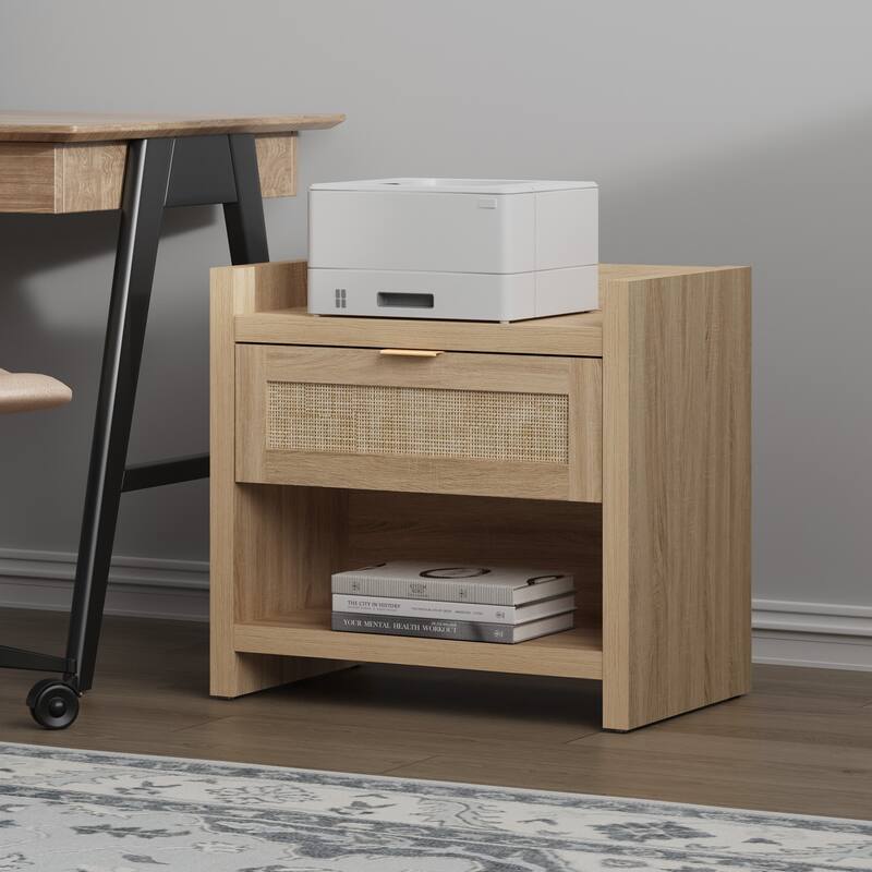 Farmhouse Nightstand with Charging Station and Drawers