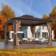 preview thumbnail 66 of 142, Outdoor Hardtop Gazebo Pergola w Galvanized Steel Roof and Aluminum Frame, Prime Curtains and nettings include