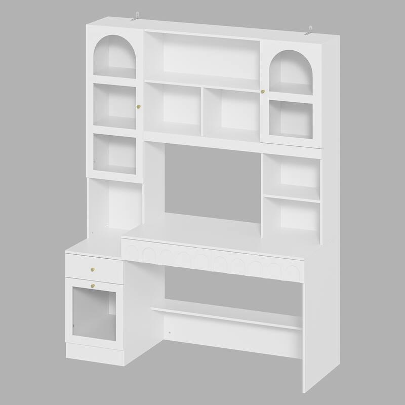 Home Office Bookshelf Spacious Multi-Section Workstation Desk - 62.4"x79.1“