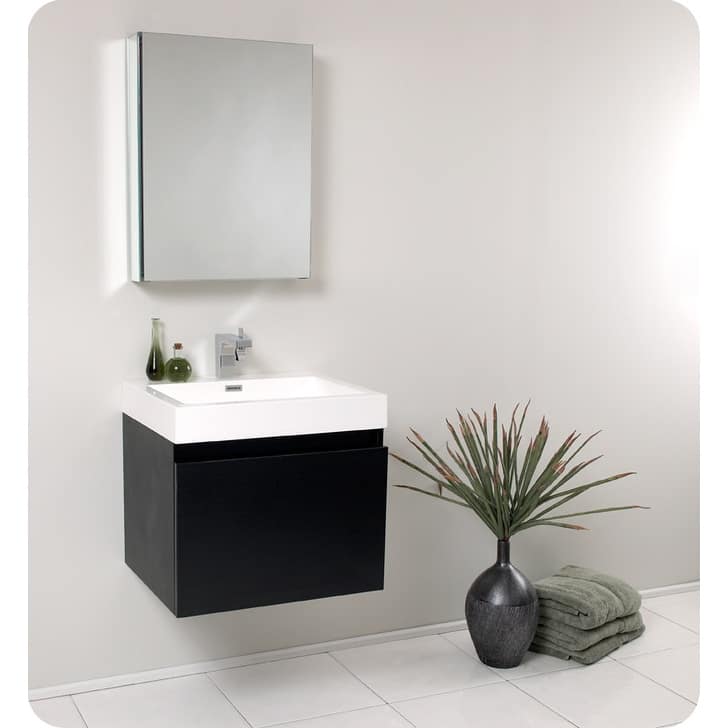Fresca Nano 23-3/8" Wall Mounted / Floating MDF Vanity With - Black - Anthracite Finish