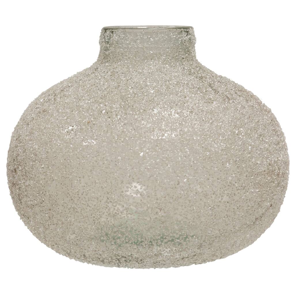 Translucent Crackle Glass Clear Round Wide Vase