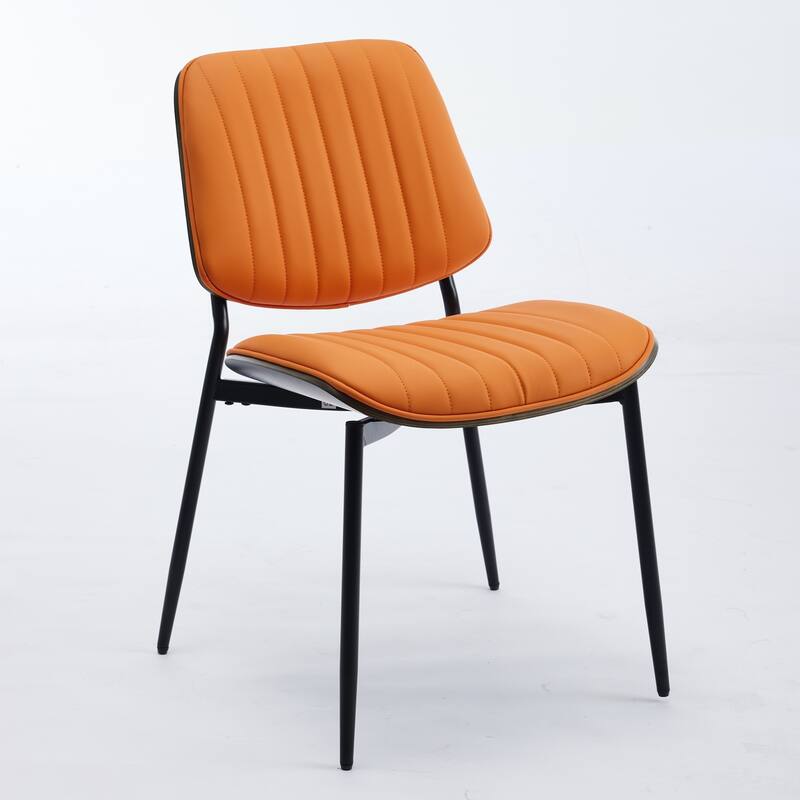 Set of 2 Modern Upholstered Seat Leather Dining Chairs with Metal Legs