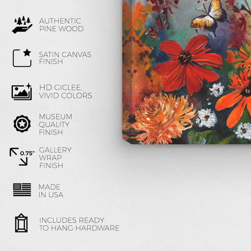 Wynwood Studio Canvas Floral and Botanical Bright Nature Orange and Light Blue Traditional Wall Art Canvas Print - Orange, Blue