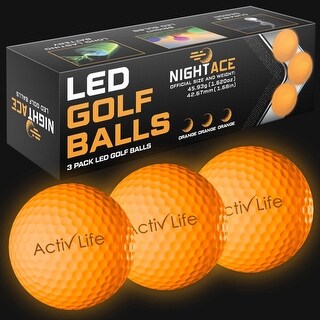 Activ Life LED Golf Balls (3 Orange) Best Glow in the Dark Golfer Gifts for Men and Women Night Golfing Unique Novelty