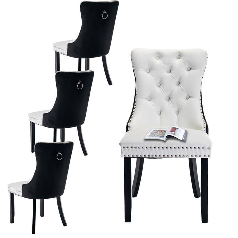 High-end Tufted Velvet Upholstered Nailhead Dining Chair Set of 6 - Set of 4 - White Black