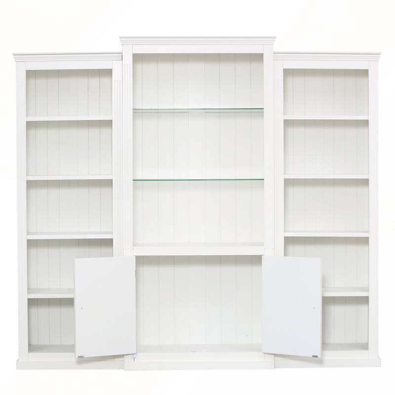 78.75IN Tall 3-Pieces Bookcase Display Cabinet with 5-Color Adjustable LED Ceiling Light and Tempered Glass Shelves