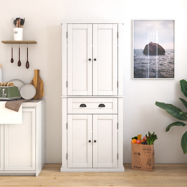 SERNADECORINC Freestanding Pantry Cabinet with Adjustable Shelves Deep Drawer 2 Door Storage 72 Tall Kitchen Cabinet White