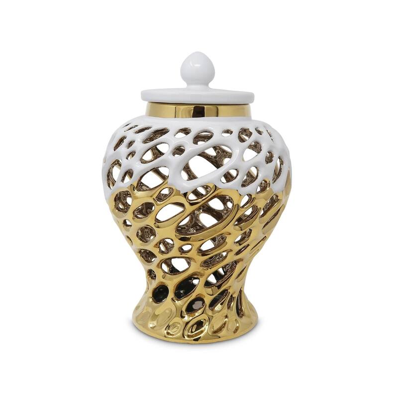 Gold And White Decorative Ginger Jar - White/Gold