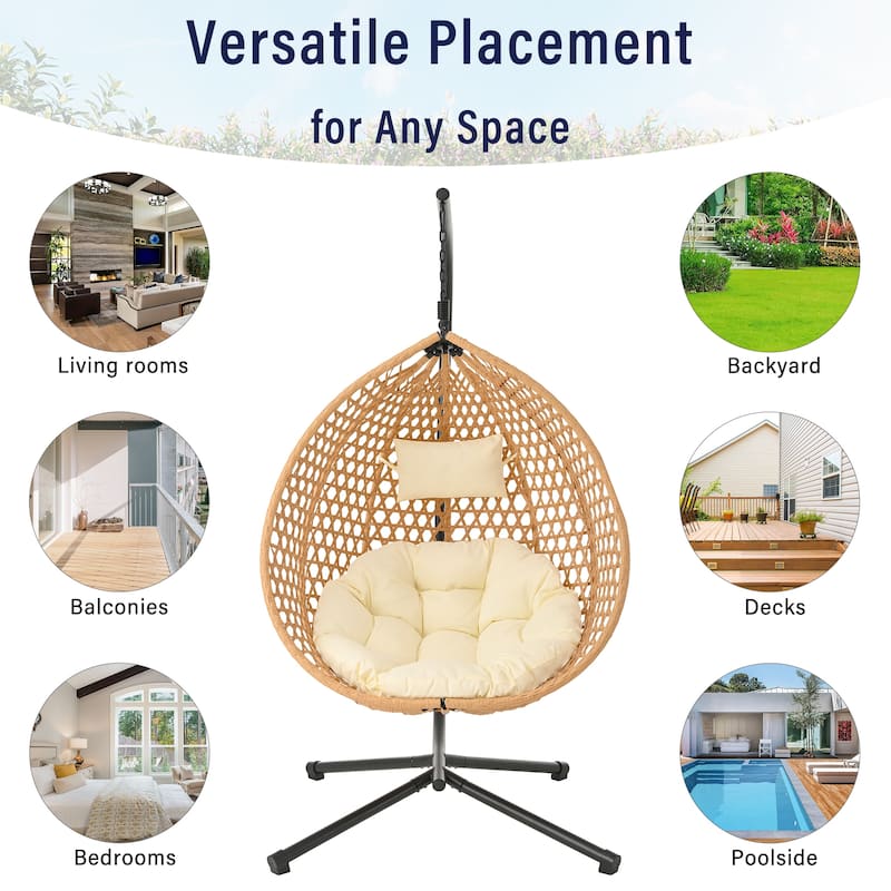 Sturdy Hammock Chair with Stand,Durable Hanging Egg Chair with Rattan Weaving,Comfortable chairs with Soft Removable Cushion