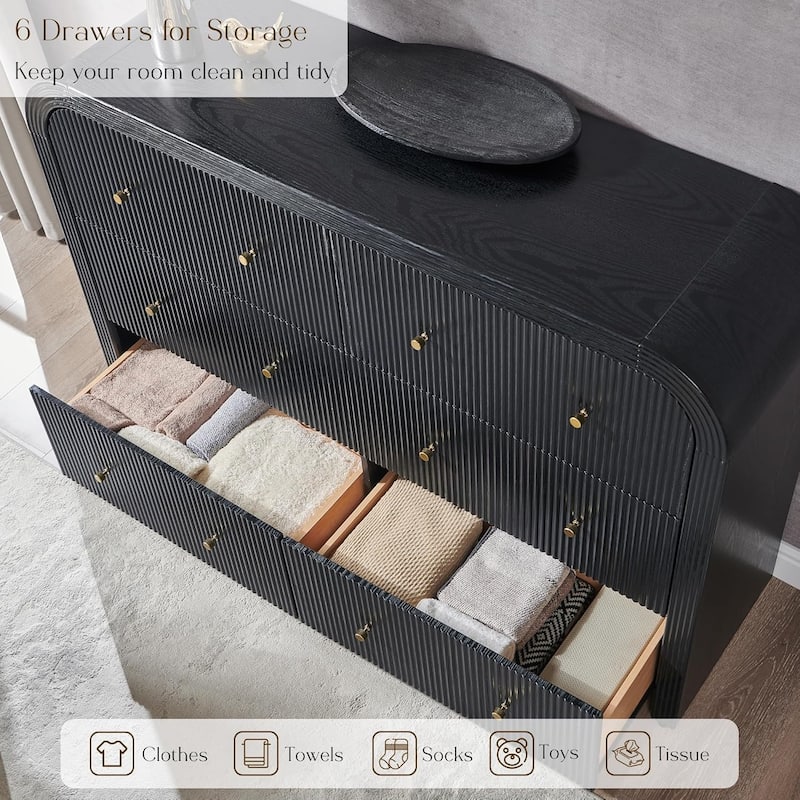Modern Fluted 6 Drawers Dresser, Wood Chest of Drawers for Bedroom