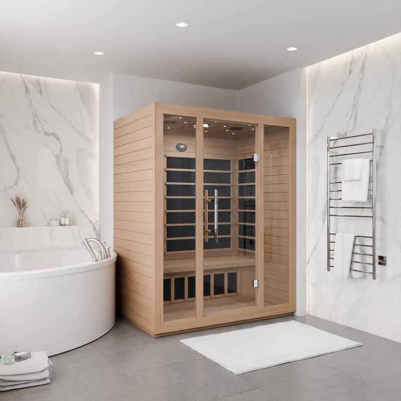 SteamSpa 3-Person 2.2KW Carbon FAR Infrared Hemlock Wooden Indoor Home Sauna Room with LED Touch Control Panel