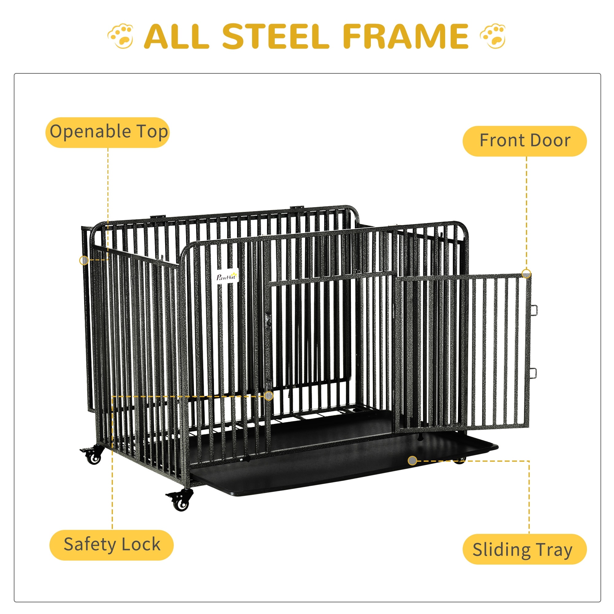 PawHut Heavy Duty Dog Crate Foldable Pet Kennel Cage with Removable Tray Locking Wheels for Medium Large Dogs Dark Silver Bed Bath Beyond 35568348