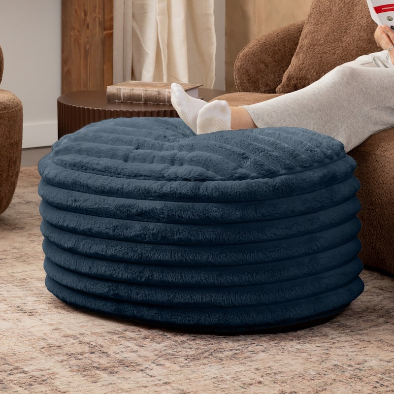 Jaxx Paran Pouf - Fluffy Faux Fur Ottoman for Modern Interior Design - Large - Midnight Blue