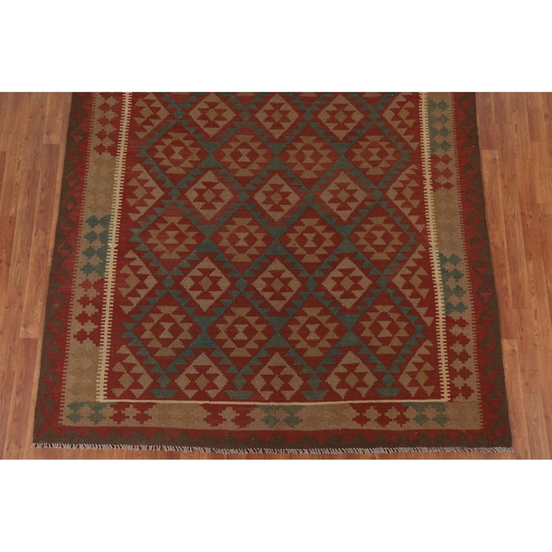 Hand Woven Oriental 100% Wool Carpet Southwestern Geometric Multi-Colored Kilim Area Rug - 10' 0'' X 6' 10''