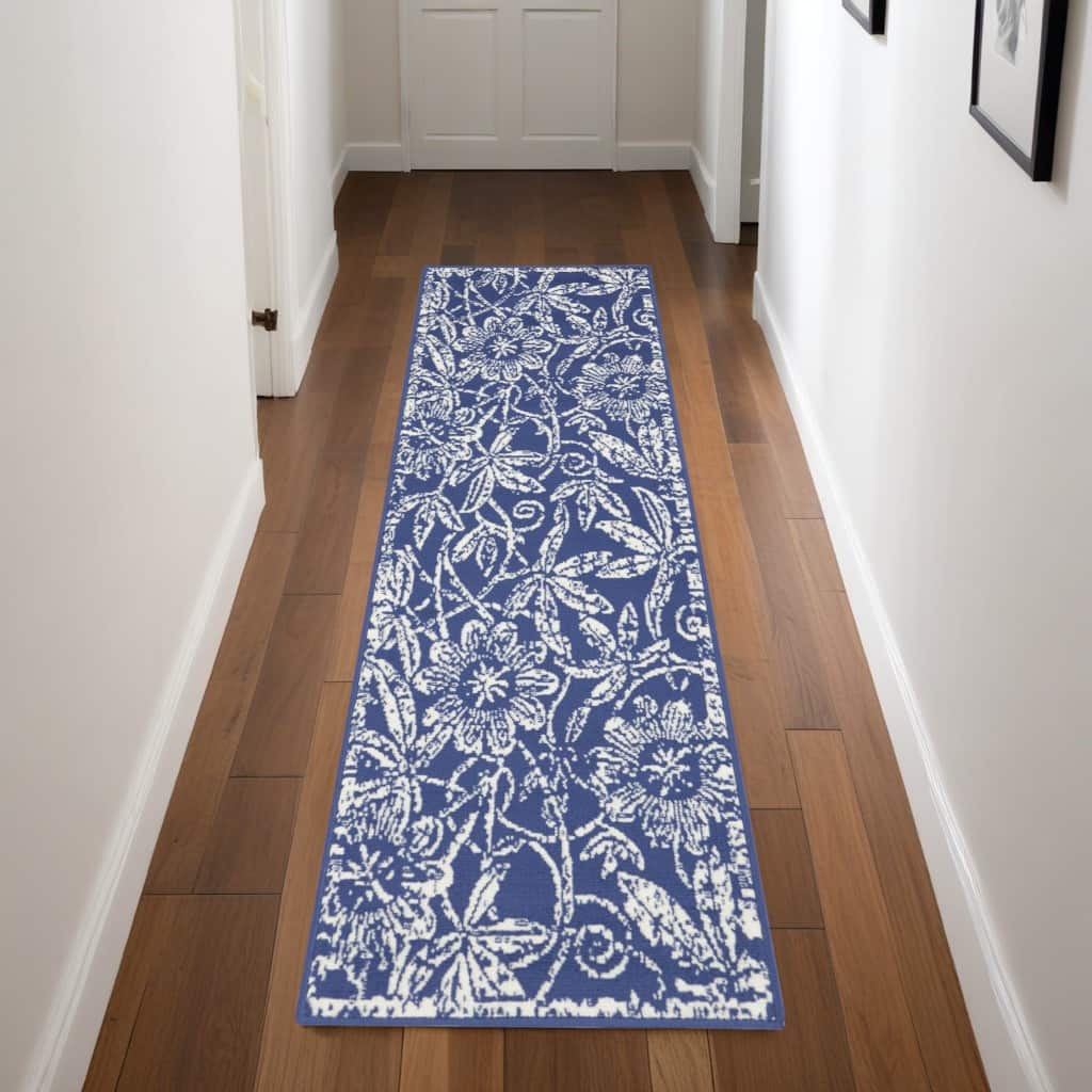 Joqoh Power Loomed Distressed Abstract Floral Traditional Non Skid Stain Resistant Area Rug By HomeRoots - 96' X '24' X '0.39