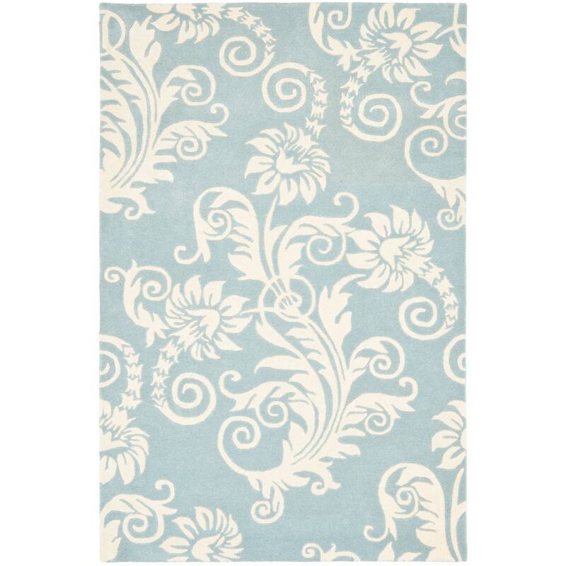 SAFAVIEH Handmade Soho Cassondra Scroll N.Z. Wool Rug - 7'6" x 9'6" - Blue/Ivory