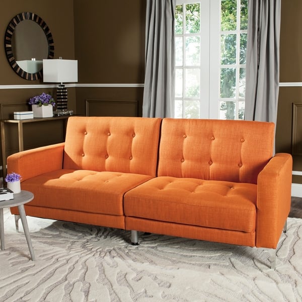 slide 1 of 8, SAFAVIEH Soho Two-in-One Foldable Orange Loveseat Sofa Bed