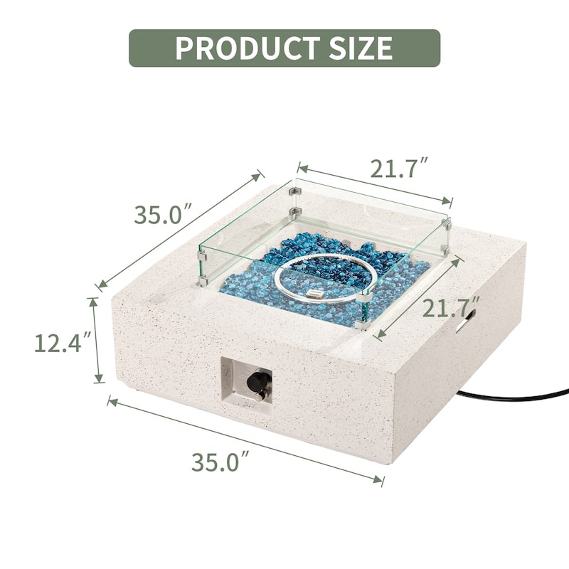 COSIEST Outdoor Square Fire Pit Table w Wind Glass, Fire Glass