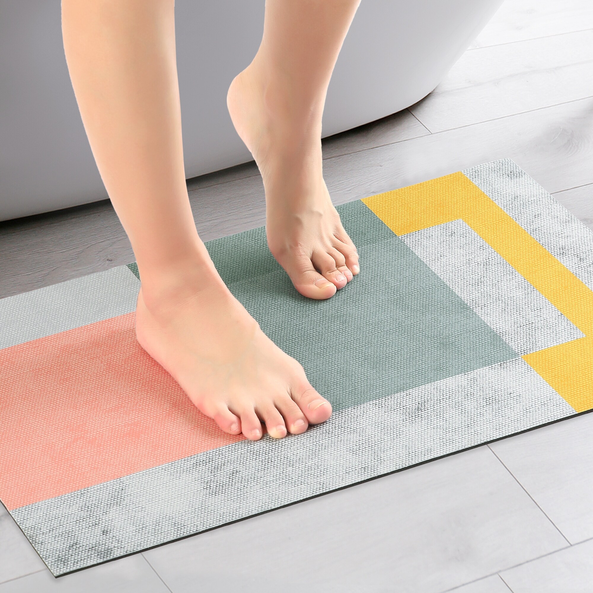 Geometric Bath Mat, Modern Abstract Retro Mid Century