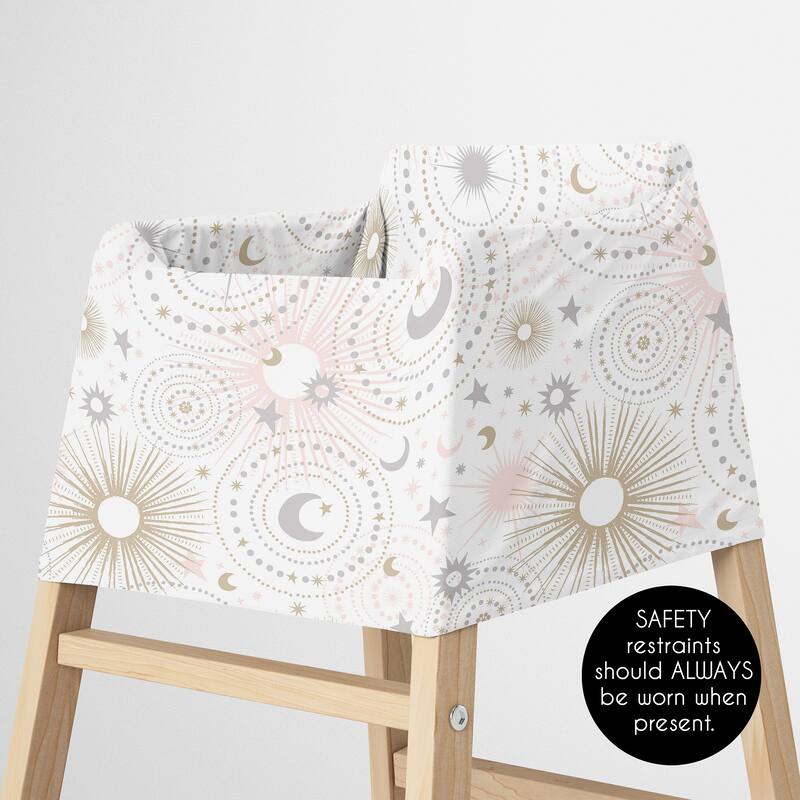 Sweet Jojo Designs Star and Moon Girl 5 in 1 Baby Car Seat Nursing Cover Pink Gold Grey Celestial Sky Stars Shabby Chic