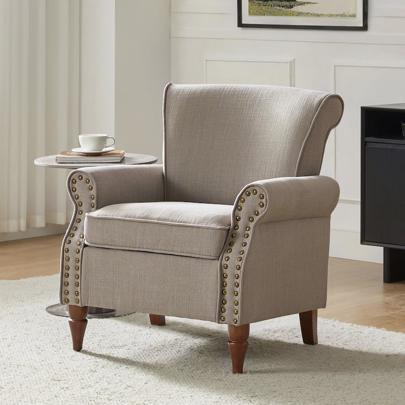 Nyctelius Upholstered Comfy Accent chair with Classic Turned Wooden Legs and Nailhead Trim by HULALA HOME