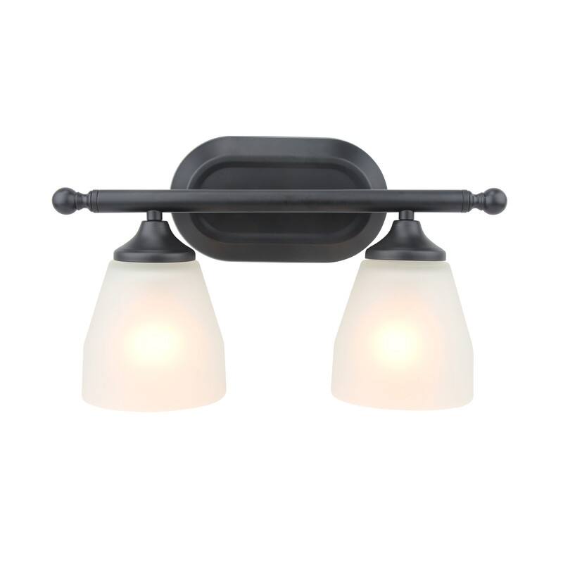 Jordan 2-Light Vanity Light in Matte Black Finish with Frosted White Glass Shades - 14.62 x 8.75 x 5.75