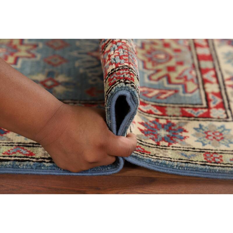 Light Blue Kazak Accent Rug Handmade Geometric Wool Carpet - 2'0" x 3'2"