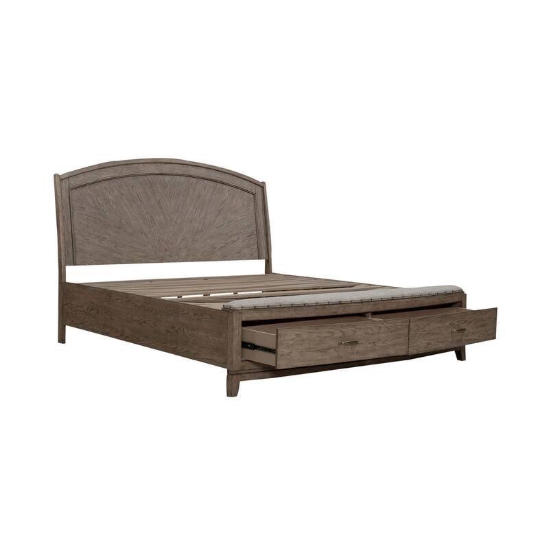 Avalon Burnished Beige Oak Panel Storage Bed - King or Queen