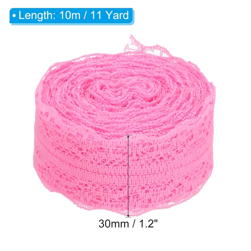 2pcs 1.2" Wide 11 Yards Lace Trim Ribbon Sewing Lace Wrapping Decor - Pink