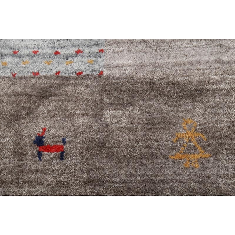Striped Gabbeh Indian Area Rug Handmade Oriental Grey Wool Carpet - 6'9"x 8'2"