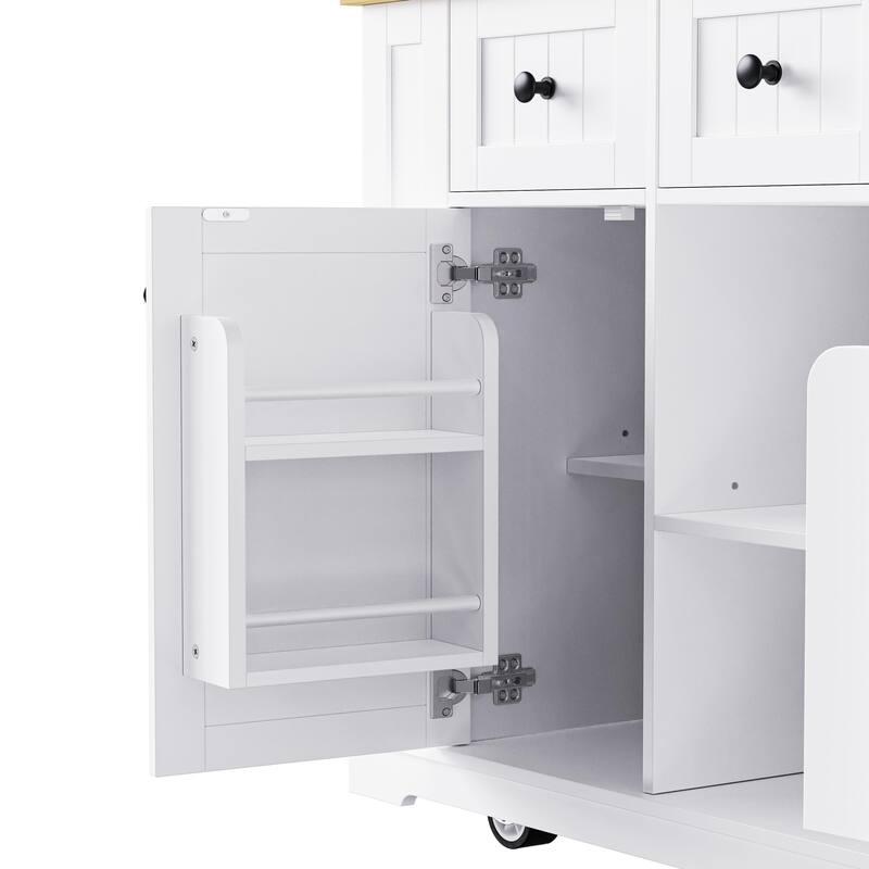 53" Kitchen Island with Drop Leaf, Power Outlet & Wheels, Rolling Cart with Storage Racks