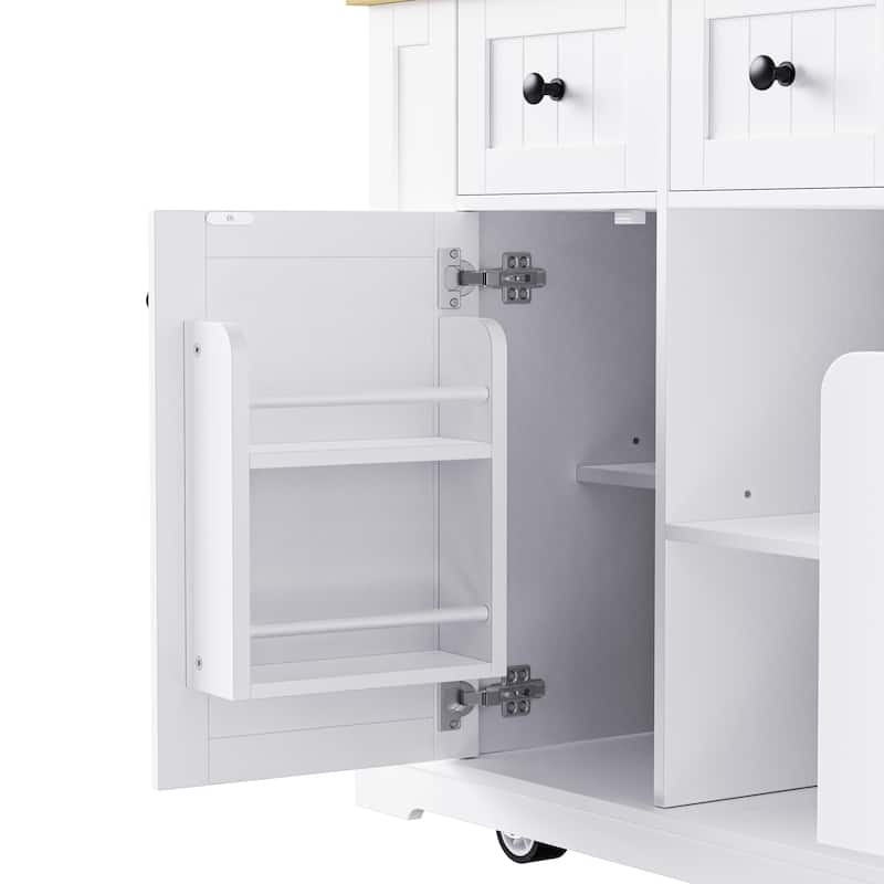 Kitchen Island on 5 Wheels with Drop Leaf, Kitchen Island Cart with Power Outlet, Movable Carts with Internal Storage Rack