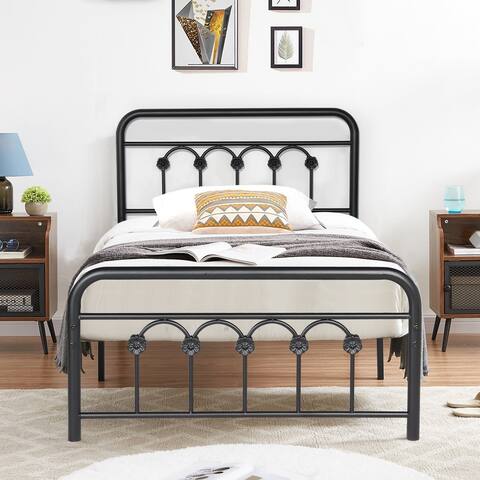 Industrial Metal Platform Bed Frame with Headboard Twin/Full/Queen/King Size Bed