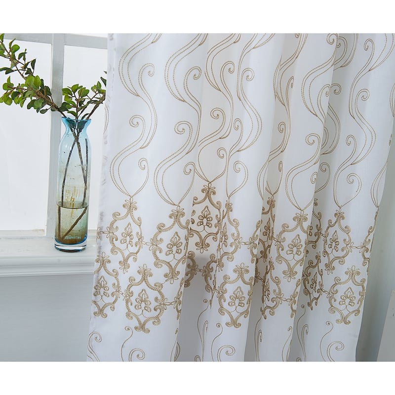 Porch & Den Easterday Damask Embroidered Rod Pocket Single Curtain Panel - 54 x 90 in.